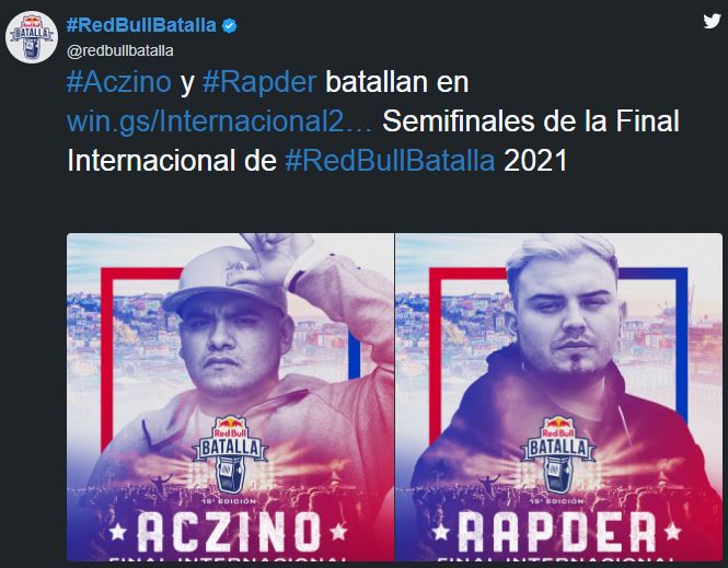 Gano #Aczino a #Rapder en la seminifinal

musicaurbananacional.com/2021/12/en-viv… … Semifinales de la Final Internacional de #RedBullBatalla 2021