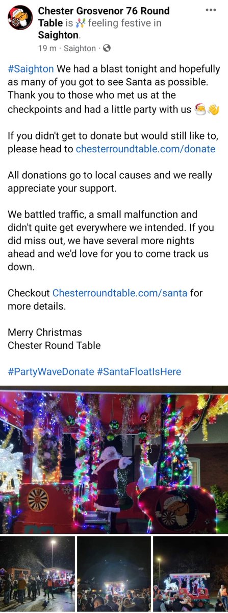 ChesterRoundTbl's tweet photo. #Saighton we had such a great night we hope you did too!
See https://t.co/Hw9rbjDNEm for more event details and https://t.co/o5oKFFlagC to donate.
Merry Christmas
Chester Round Table
#PartyWaveDonate https://t.co/9klXuLMNOa