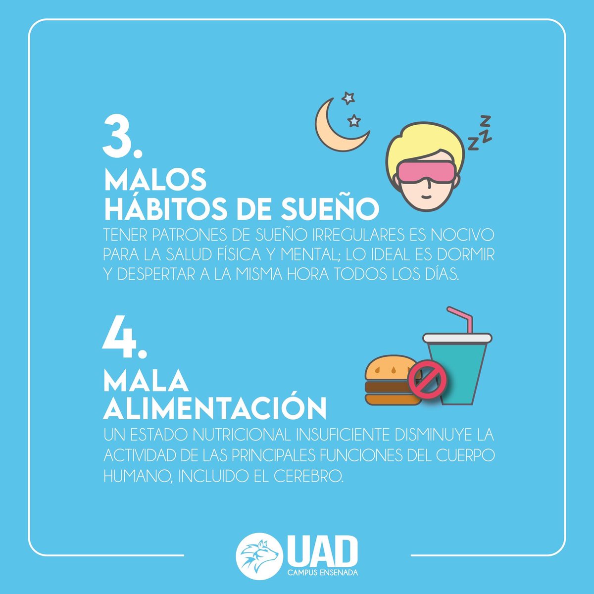 UADEnsenada's tweet photo. Sentirse cansado es muy común y su causa en la mayoría de los casos se debe a factores simples como el estilo de vida y la mala alimentación.

A continuación te damos algunas razones por las que una persona siempre se siente cansada.

#SomosLobos #UAD #BajaCalifornia #Ensenada https://t.co/tWx8aDs321