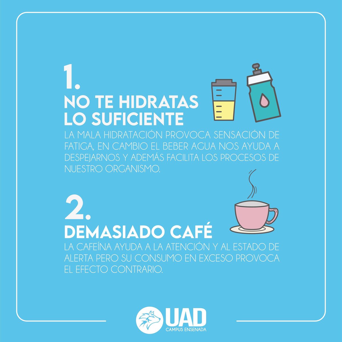 UADEnsenada's tweet photo. Sentirse cansado es muy común y su causa en la mayoría de los casos se debe a factores simples como el estilo de vida y la mala alimentación.

A continuación te damos algunas razones por las que una persona siempre se siente cansada.

#SomosLobos #UAD #BajaCalifornia #Ensenada https://t.co/tWx8aDs321