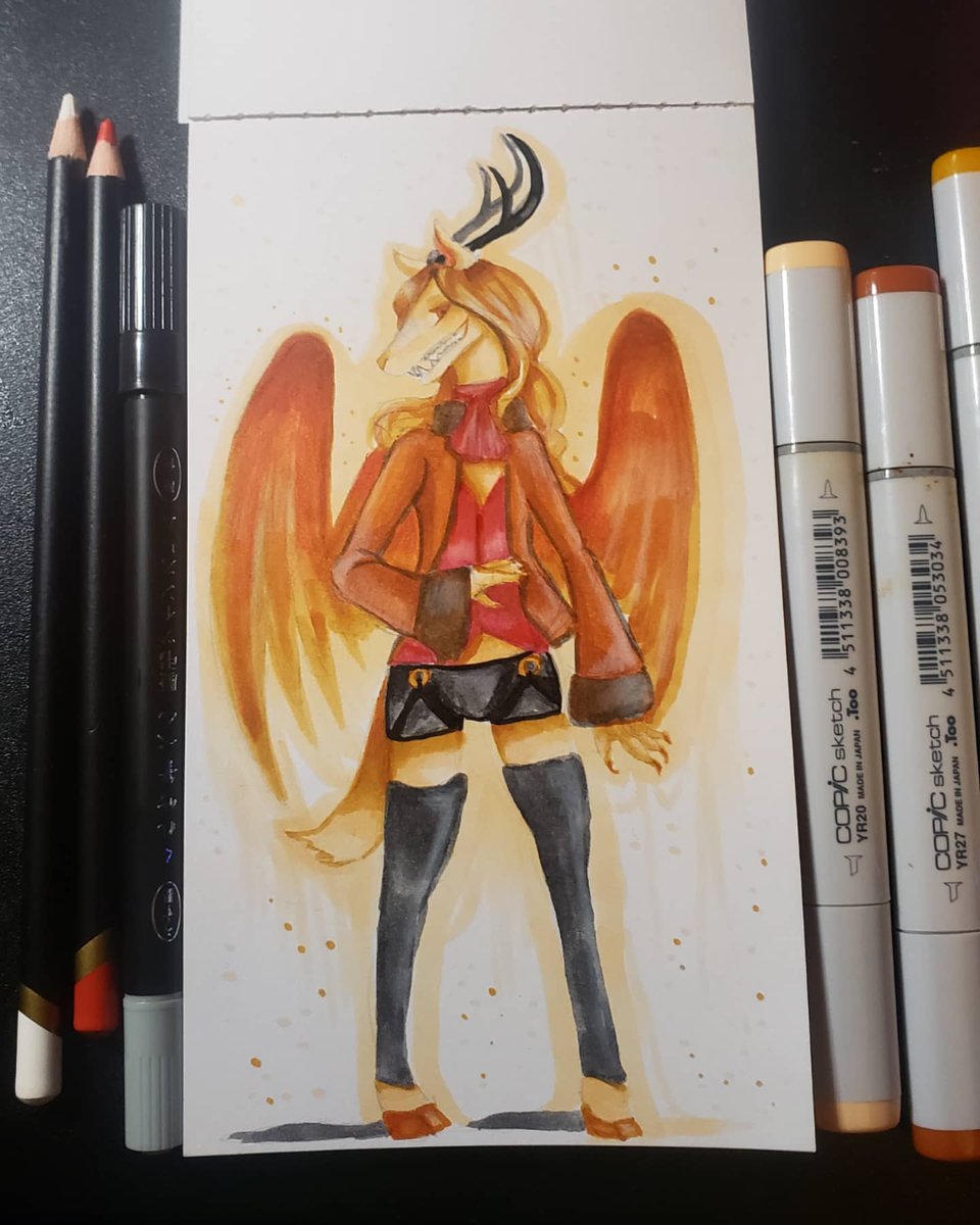 karithemuffin's tweet image. More #sketchbox fun. My head is pretty empty lately due to stress. Just wanted to play with the limited colors.

#fantasy #peryton #copic #makers #monstergirl