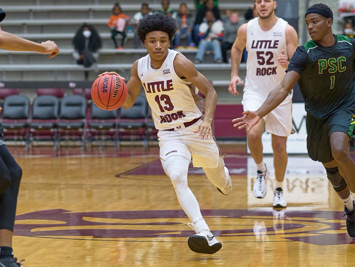 LittleRockMBB's tweet photo. Post game shout out to @Deangilo_Smith on his first career double-double this afternoon. 

D.J. posted career-highs in both points (13) and rebounds (10), becoming the fourth Trojan with a double-double this season.

#LittleRocksTeam https://t.co/vnPUeYl3iG