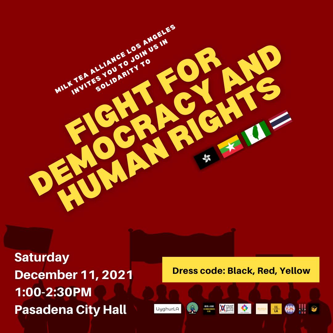 EmilynCahn's tweet photo. Milk Tea Alliance &amp; Formosan Association for Public Affairs, Los Angeles Chapter, at Pasadena City Hall @FAPA_HQ @MilkTeaAlliance #MilkTeaAlliance #InternationalHumanRightsDay #HumanRights #StandUp4HumanRights https://t.co/aUWsMMaNyi