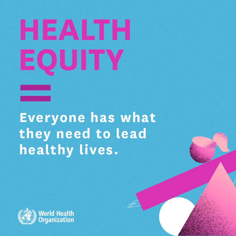 WHO's tweet photo. It's #UHCDay!
 
The #COVID19 pandemic emphasized and exacerbated health inequities around the 🌍 . WHO calls on governments, donors and leaders to prioritize 👇
 
|￣￣￣￣￣￣￣￣￣|
    #HealthEquity
|＿＿＿＿＿＿＿＿＿|
   (\__/)   ||
   (•ㅅ•)   ||
 /  　  づ