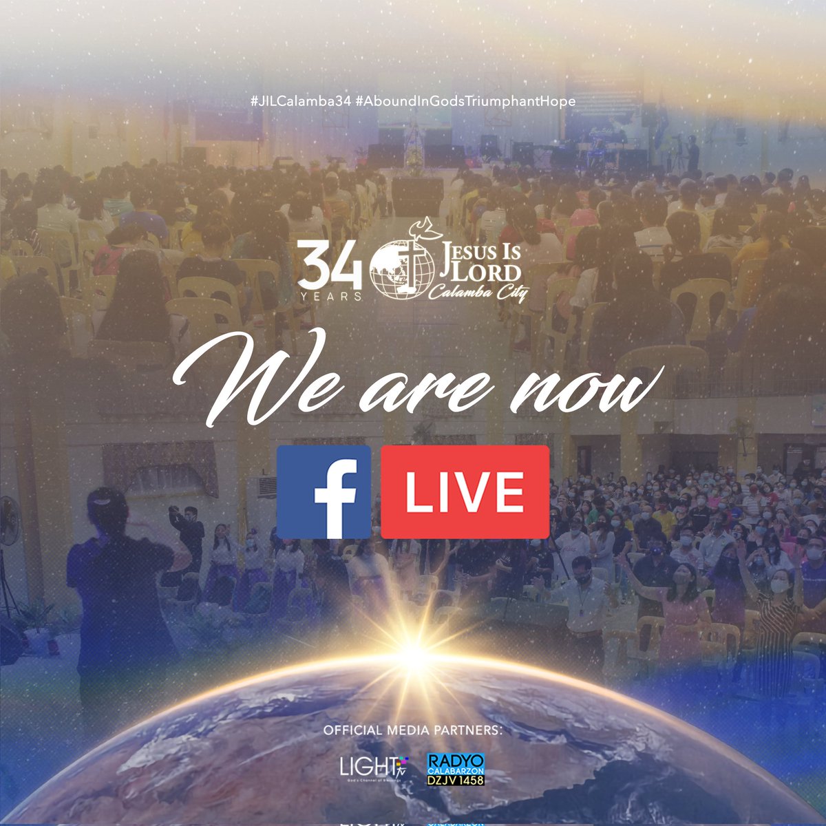 JILCalamba's tweet photo. WE ARE NOW LIVE! 👇

Watch here: https://t.co/a63OKqeNzZ

#JILCalamba34 #AboundInGodsTriumphantHope https://t.co/YOzAzI6n9b