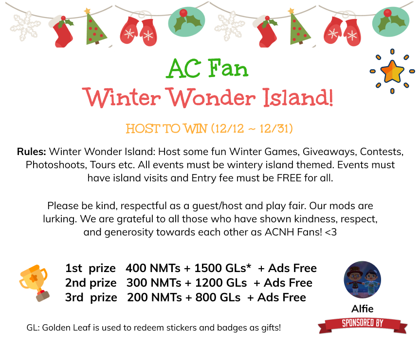 ACFan_co's tweet photo. ❄️ AC Fan Winter Wonder Island ❄️

🏆 Join our events to win up to 400 NMTs and 1500 Golden Leaf (GL) today!

Challenges will be hosted in the app

👉 iOS: https://t.co/fRyGq6AQdW
👉 Android: https://t.co/f4eF47mNrp

#ACNH #AnimalCrossing #ACNHgiveaways https://t.co/3Bk1uW3BDG