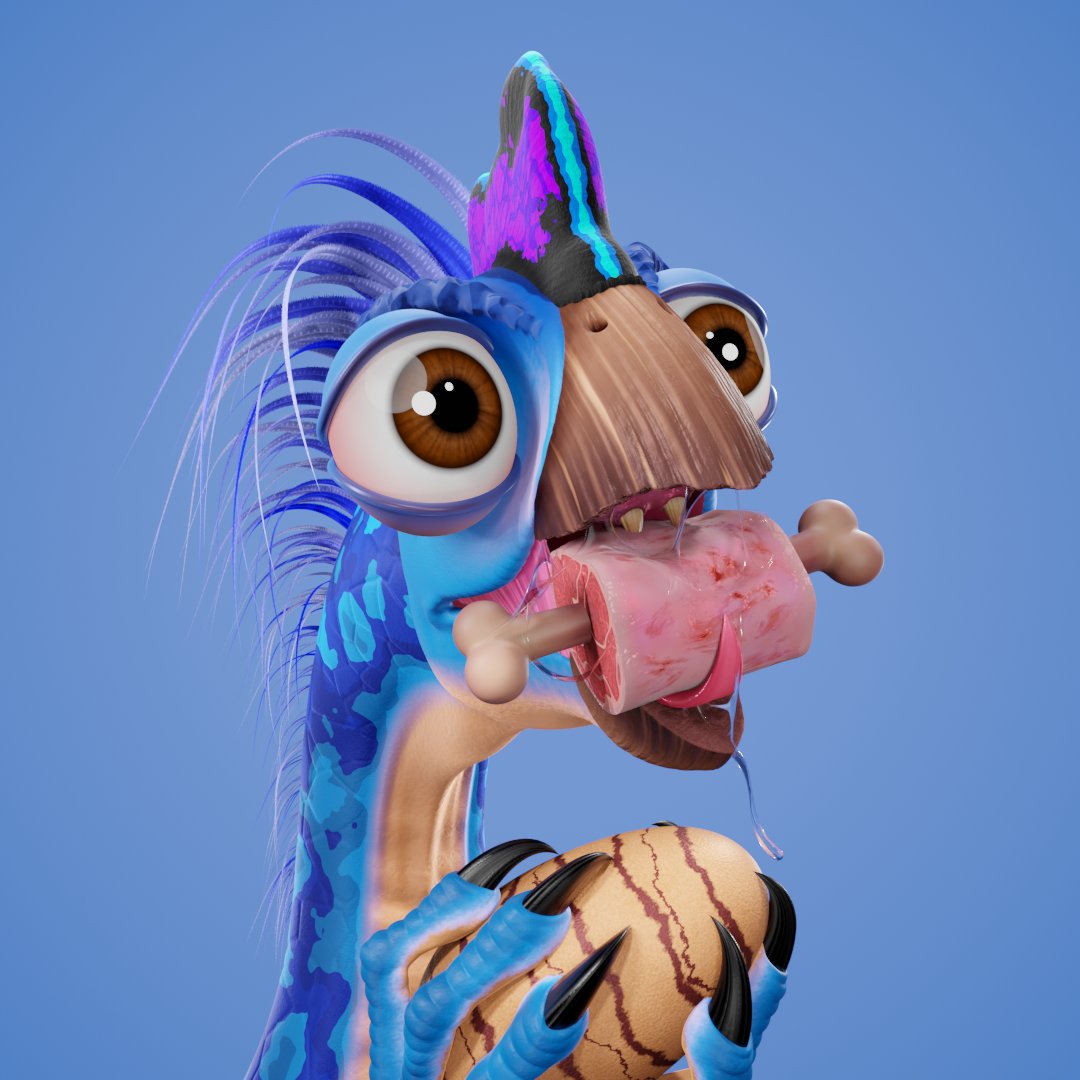 Oviraptor #496 found the perfect blue corner of the metaverse to sneak up on unsuspecting prey.🍖 The "Camo Skin Pattern" trait is shared by only 2% of all oviraptors at this point.🐣🦖 #NFT #NFTCommunity #nftcollector #nftart #NFTcollection  opensea.io/assets/0x495f9…