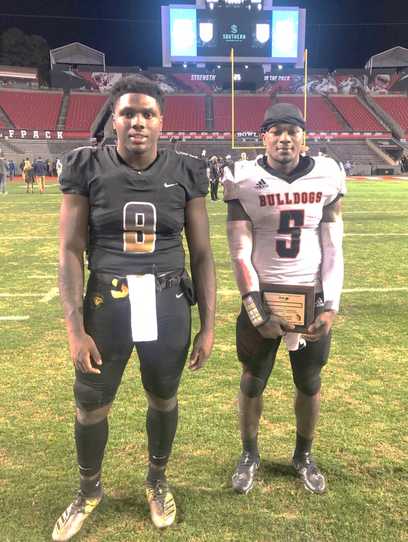 Champions and future Mountaineers @SantanaHopper44 and @vrothagr8 after battling in North Carolina's 2A state championship game.  Hopper made multiple stops behind the line for the champions, and Roberts ran for 240 yards and five touchdowns.