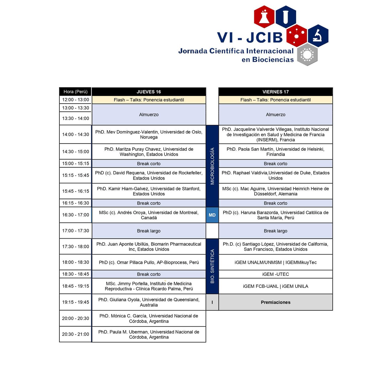 Hamutay_Ciencia's tweet photo. ¡Hola, colegas!
📢Anunciamos el cronograma oficial de la VI Jornada Científica Internacional en Biociencias  📢
En esta edición tendremos la participación de destacados ponentes nacionales e internacionales divididos en 8 módulos específicos y 1 módulo multidisciplinario (MD). https://t.co/8Ge3Fol4uR