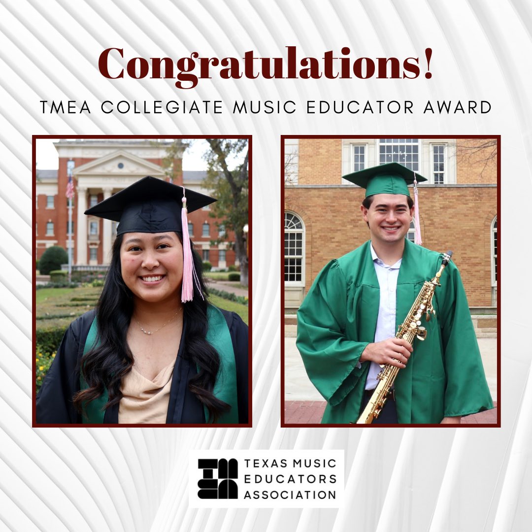 LewisvilleBand's tweet photo. Congratulations to Ms. Binoya and Mr. Chang, for receiving the TMEA Collegiate Music Educator Award. This award represents the finest and most dedicated future music educators across the state that go above and beyond in music. Please extend a warm congratulations to them both! https://t.co/2olLz3H8I1