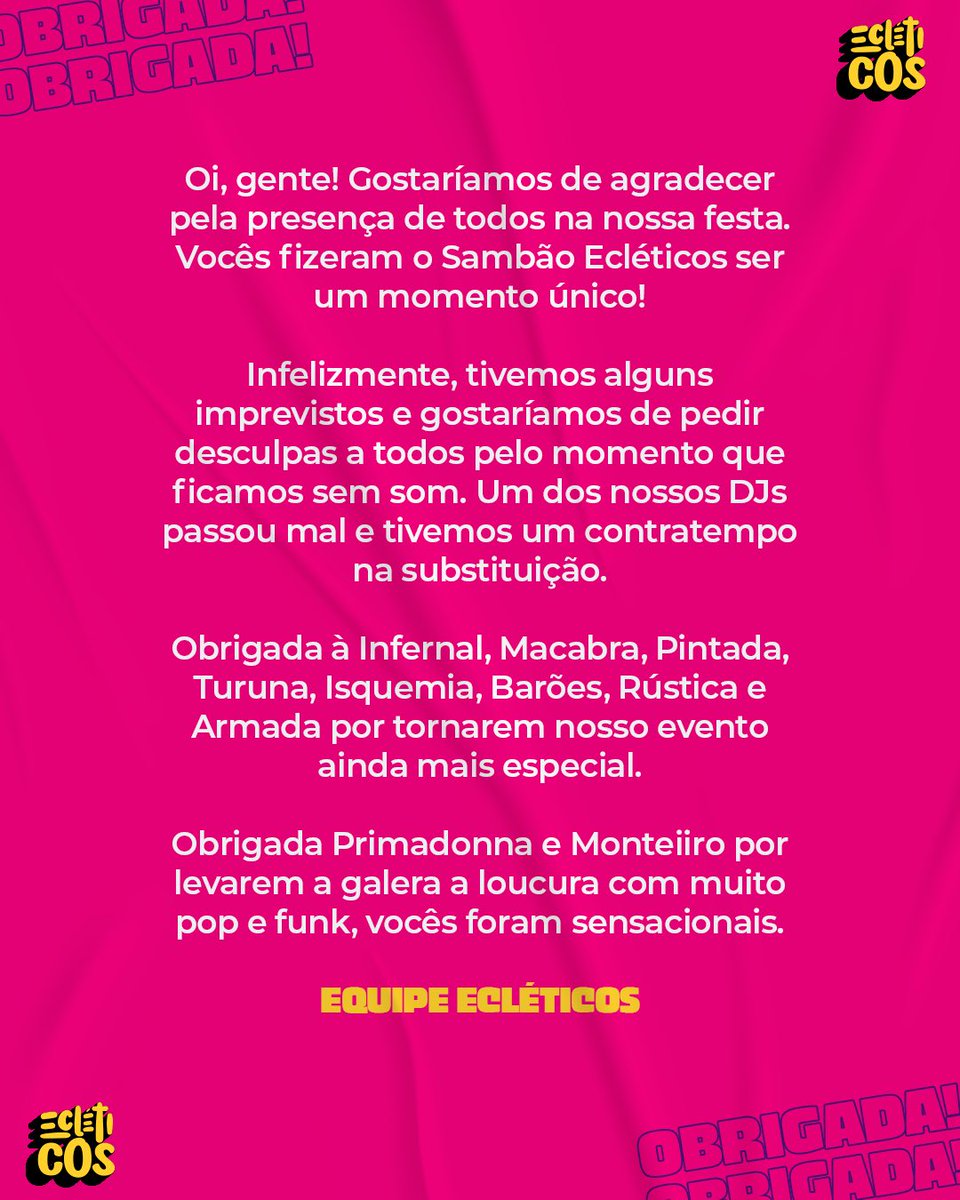 ecleti_cos's tweet photo. A 2ª edição da Ecléticos chegou ao fim e queremos agradecer a cada um que compareceu e se divertiu com a gente. Estamos extremamente gratos por cada um que marcou presença nessa festa preparada com tanto carinho. ❤️ https://t.co/7bIzibdZWc