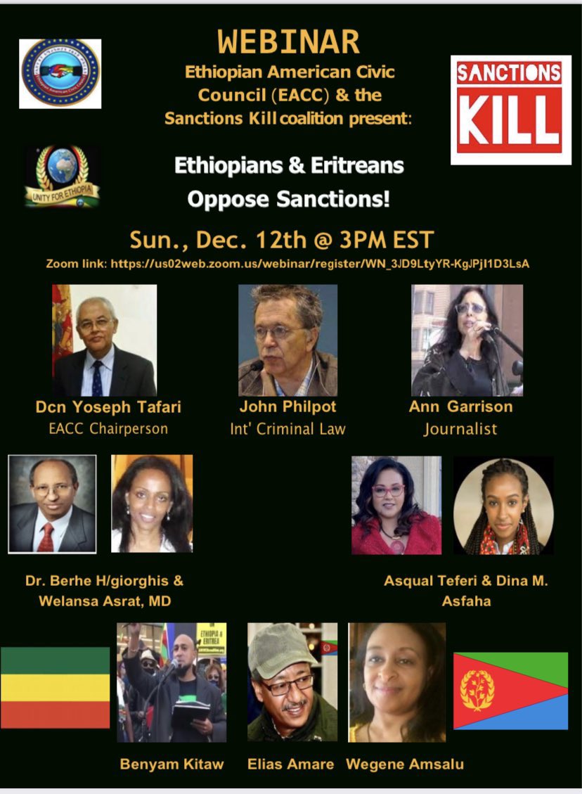 ygebru1's tweet image. #Eritreans &amp;amp; #Ethiopians 
🚨Want to fight off sanctions❓
✅Sponsored by @EACC_EAN 

REGISTER for the Webinar HERE👇🏽
us02web.zoom.us/webinar/regist…

@DeaconYoseph 
@AnnGarrison @AsqualTT @DinaAsfaha @Dr_Asrat @ams_kas @TagelLeraseh @UnityForEthio #rebuildethiopia #10strongs