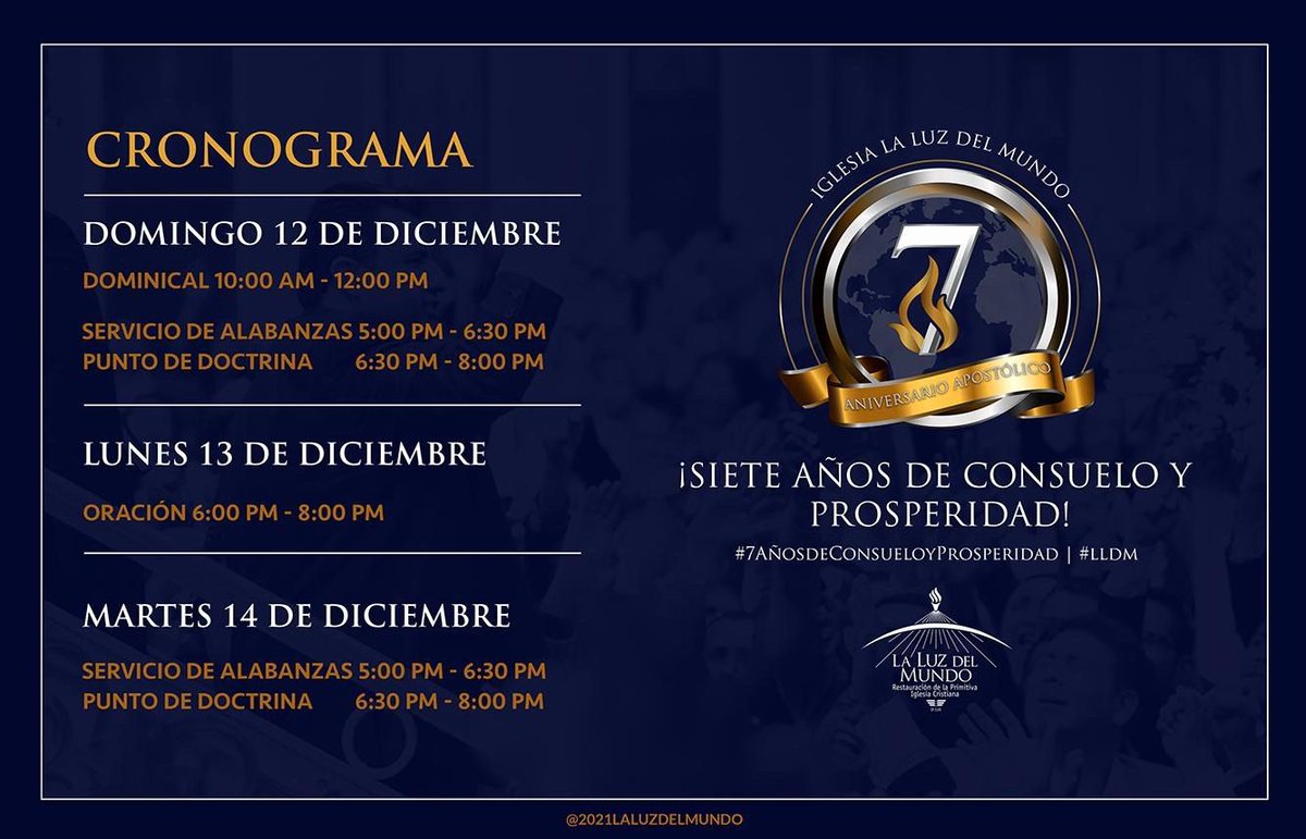 iglesialldm's tweet photo. Te invitamos a ser parte de las reuniones especiales con motivo del 7mo. Aniversario del Ministerio Apostólico de nuestro hermano Naasón Joaquín García.
#SiempreUnidos 
#SiempreAdelante 
#ElAmorNosUne https://t.co/FGirlXtyHS