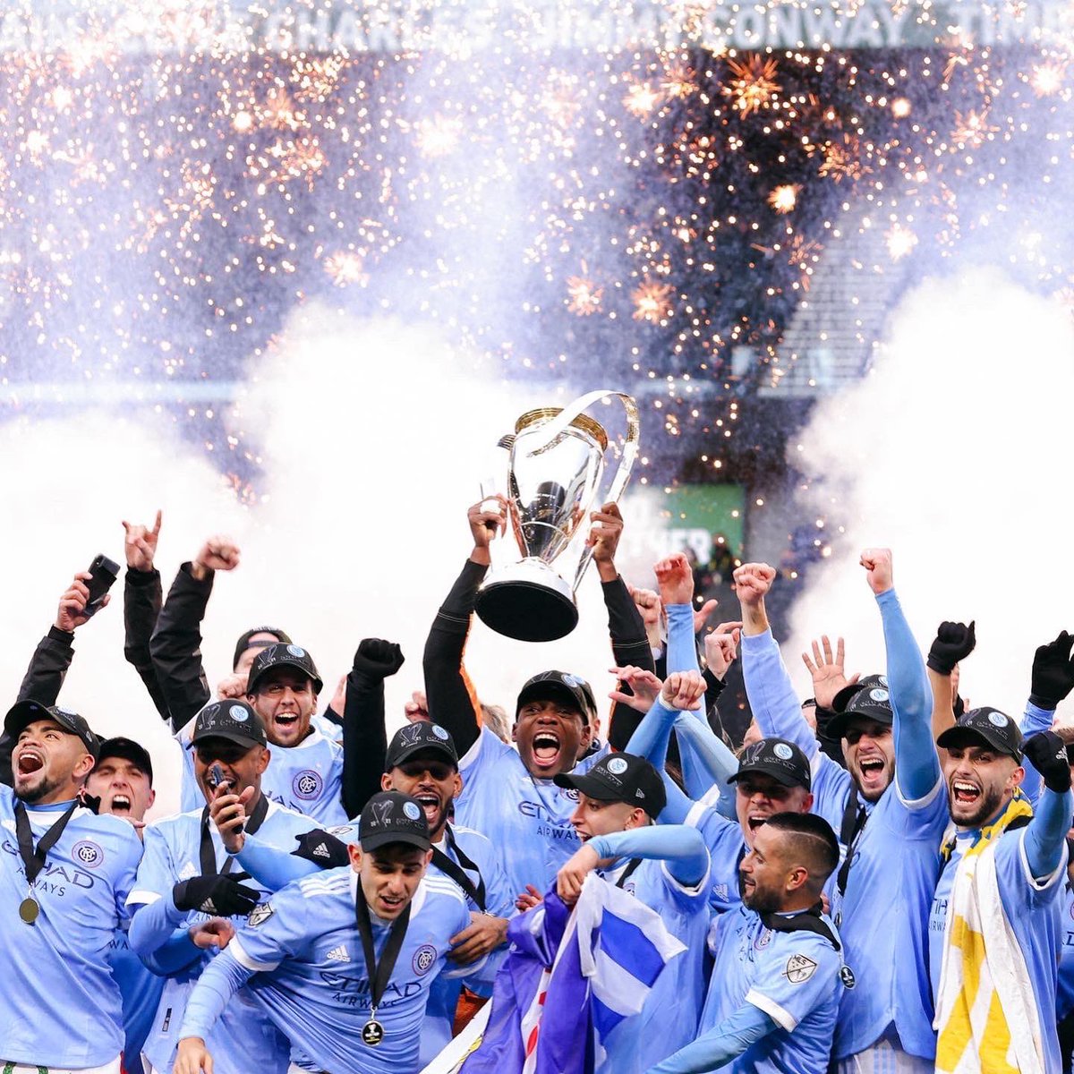 adidasNYC's tweet photo. Congratulations to the undeNYable 2021 @MLS Cup Champions, the @NYCFC 🏆. Let’s bring that trophy home to the greatest city in the world. #FORTHECITY https://t.co/mBFUdpoHHZ