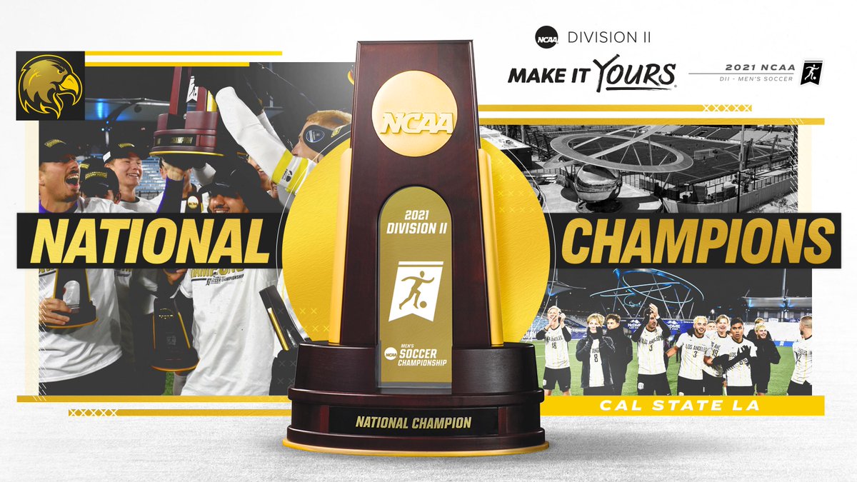MSOC: Cal State LA captures the 2021 #NCAAD2 Men's Soccer National Championship after a 1-0 win over Charleston (WV)!

The Golden Eagles claim their first national title in program history!

#MakeItYours | #D2MSOC