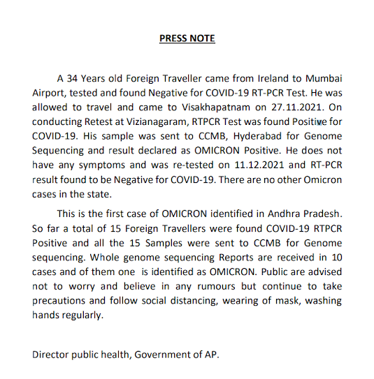 timesofindia's tweet photo. First case of #Omicron variant of coronavirus detected in Andhra Pradesh https://t.co/WeFaMQEGV2
