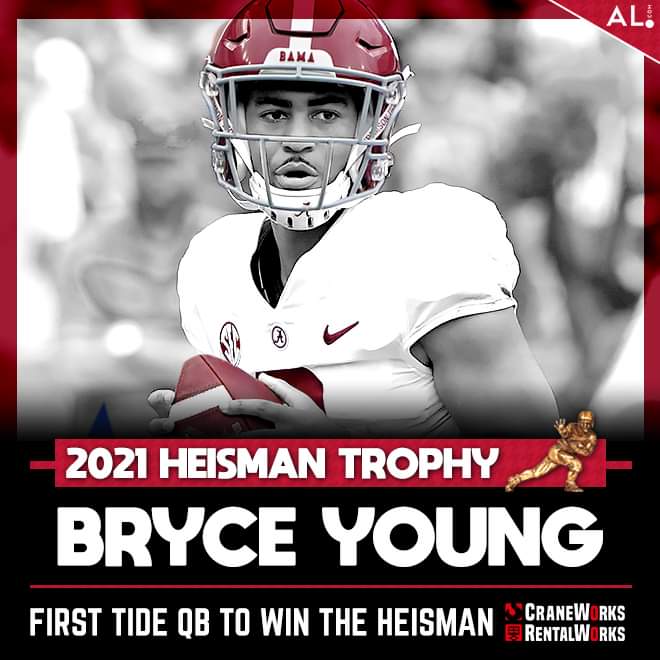 ADBridge4's tweet photo. Congratulations #BryceYoung #HeismanTrophy 

#RollTide https://t.co/chSYARAKOJ