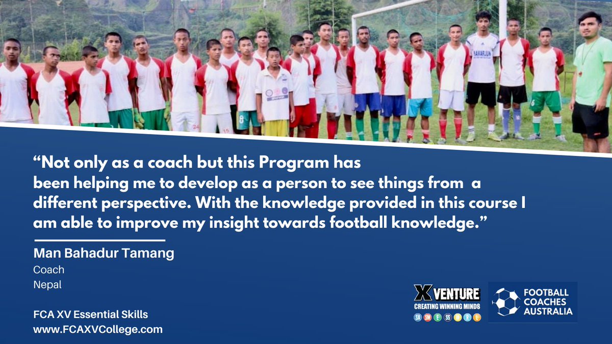 Fantastic to see coaches from all parts of the Globe making the most of the opportunity the <a href="/FC_Australia/">Football Coaches Australia</a> <a href="/XVentureAus/">XVenture</a> Essential Skills program provides <a href="/gary6phillips/">gary phillips</a> <a href="/theanfaofficial/">All Nepal Football Association</a> Find out more at fcaxvcollege.com #worldgame #emotionalintelligence #football #coaching