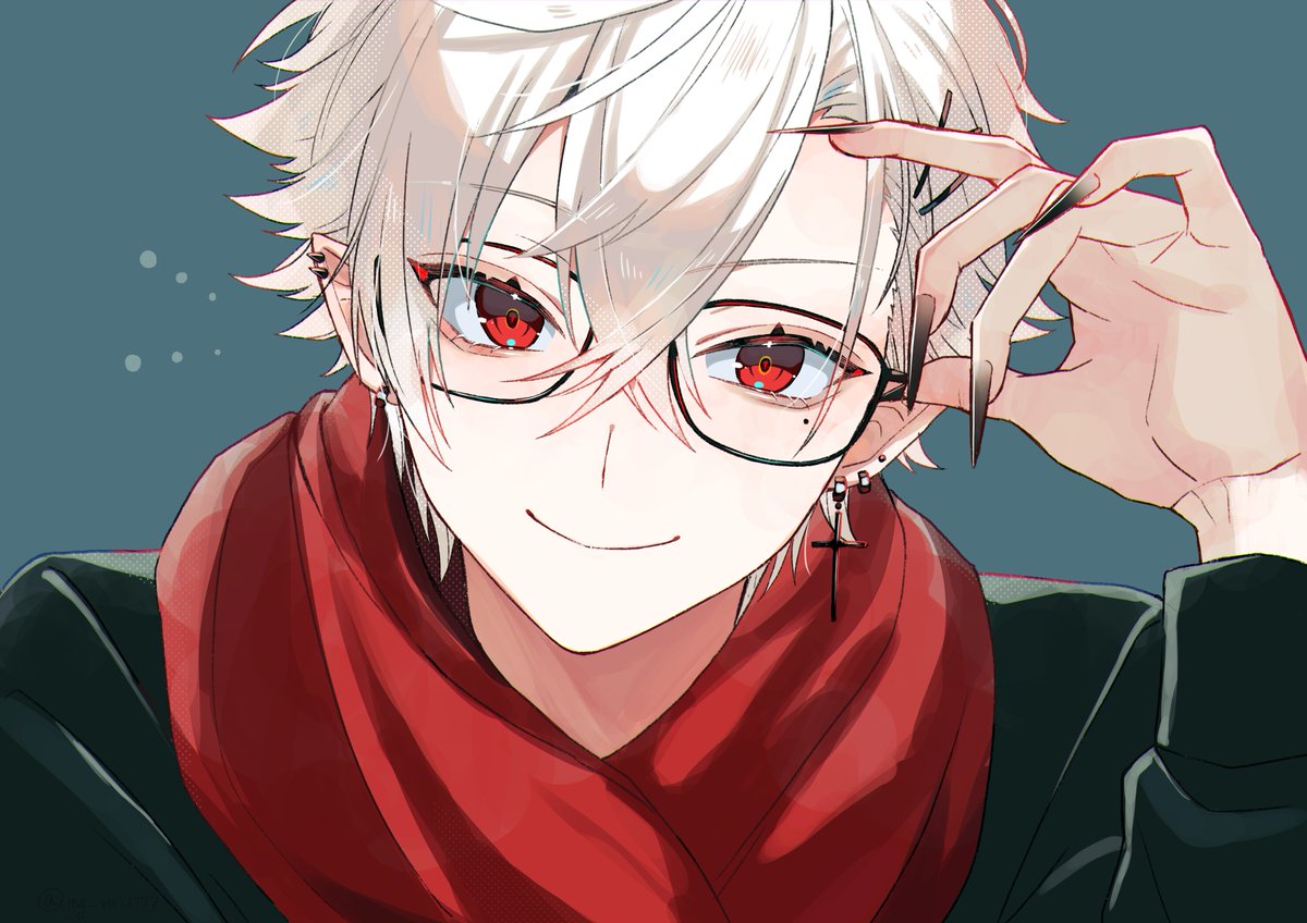 kuzuha (nijisanji) 1boy male focus jewelry red eyes earrings mole under eye solo  illustration images
