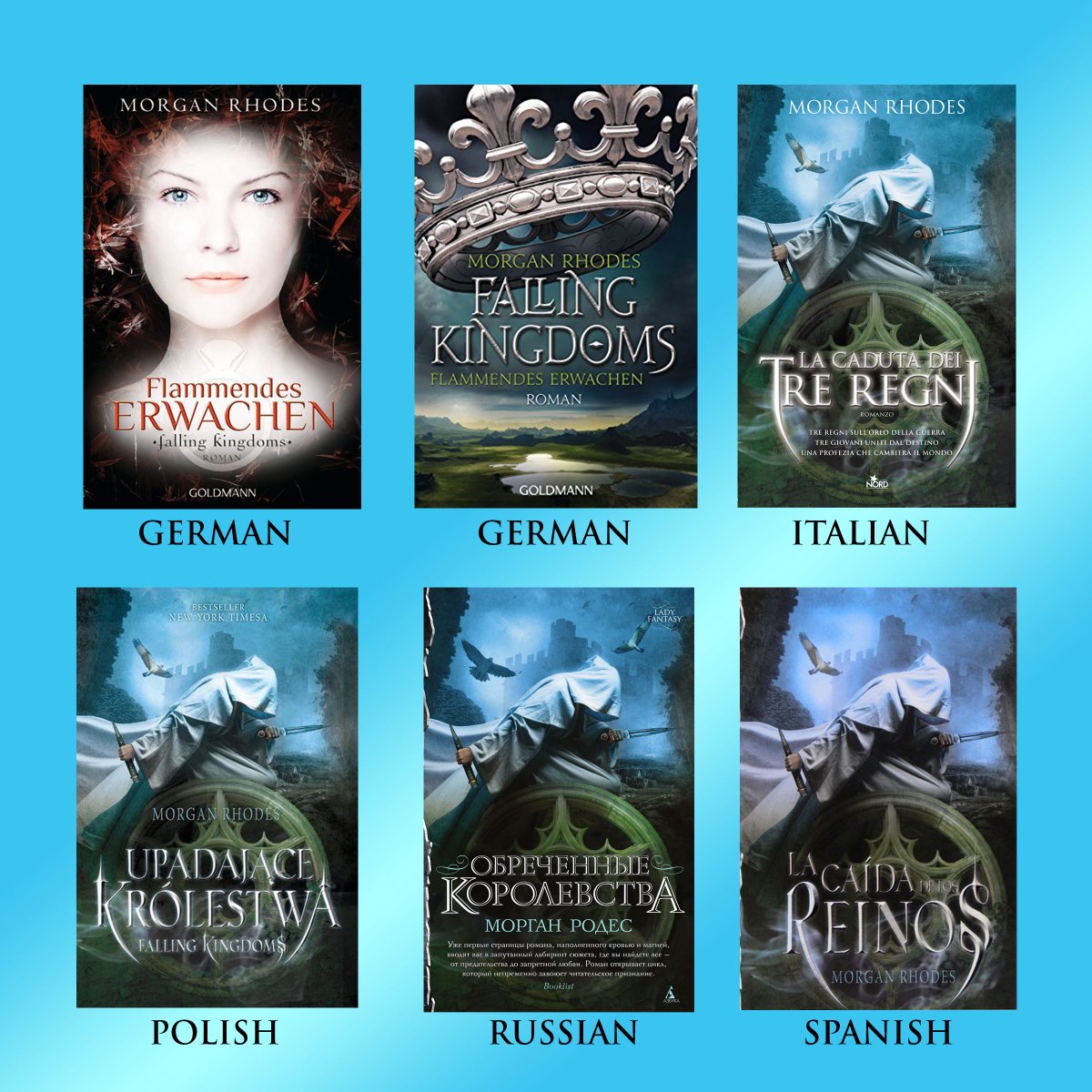 MorganRhodesYA's tweet photo. Today is #FallingKingdoms 9th birthday! Check out some of the foreign covers that officially make this book far more well-traveled than I may ever be. Happy b-day FK!! And thank you to the wonderful readers who have embraced this series over the years!! ❤️🎈🎂🎉📖 @penguinteen https://t.co/OylA7yKMFw