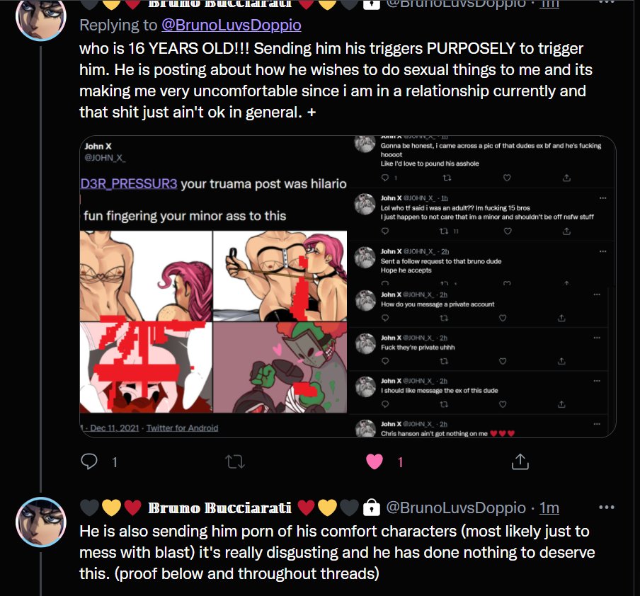 L30N34BBACH10's tweet photo. /RETWEET THIS POST

tw// minors lewding other minors, porn, death threat mentions, harassment

/Since bruno is private i figured i'd make this aware since he was the only one to make an actual  post on this and handle this appropriately, please block @JOHNN_X_ + https://t.co/cQKwj1FBK0
