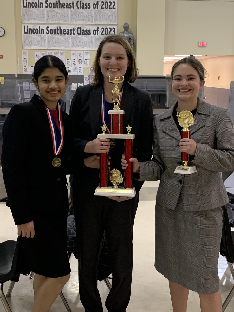DebateMarian's tweet photo. Our freshman debaters are making waves! Harshi, 6th place; Tessa, 1st place; Convetry, 2nd place.  Combined with Colette’s 3rd place finish, the team finished third overall at today’s Cornhusker Challenge tournament.  Great job, ladies! https://t.co/6qzImYaTpD