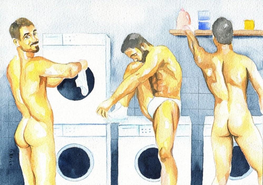Beach gay male nude painting sculpture