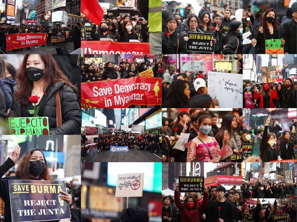 Myanmar Nationalities in NewYork staged Global Myanmar Spring Revolution movement by wearing black &amp; urge to charge Coup Leader Murderer Min Aung Hlaing &amp; thugs in <a href="/ICC/">ICC</a> for genocides. #WarCrimesOfJunta #Dec12Coup  #WhatsHappeningInMyanmar