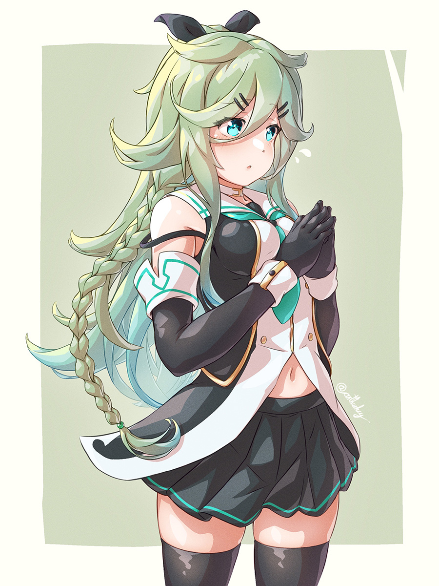 yamakaze (kancolle) 1girl black serafuku serafuku solo gloves long hair elbow gloves  illustration images