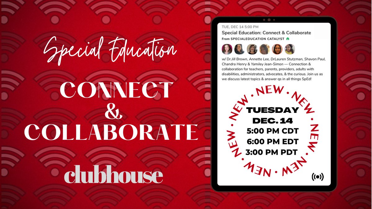I'm discussing “Special Education: Connect &amp; Collaborate” with <a href="/Annettelee05/">Annette Lee</a>, <a href="/drlstutzman/">Dr. Lauren Stutzman</a>, Shavon Paul, <a href="/Quintes87321299/">Quintessential_Achievers</a> , @Liberte_consult, and SpecialEducation Catalyst. Tuesday, Dec 14 at 5:00 PM CST in @clubhouse. Join us! clubhouse.com/event/M1eVky3M