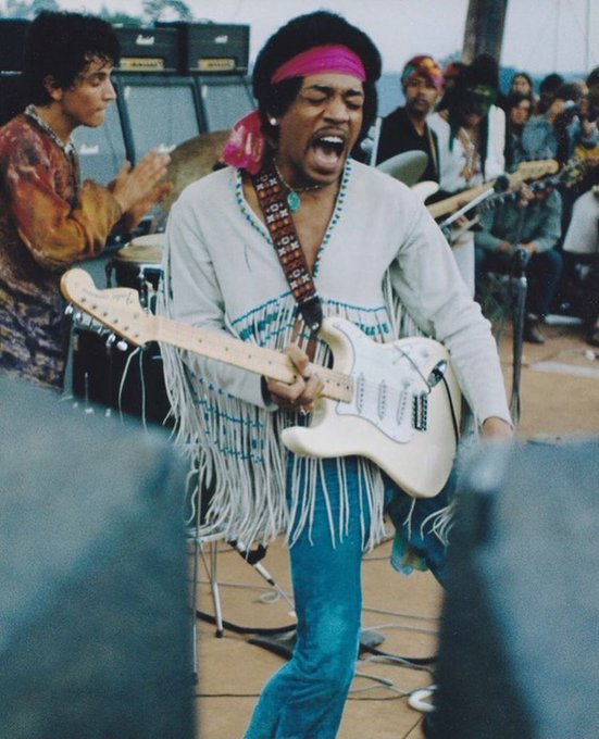 Jimi Hendrix at Woodstock, 1969.