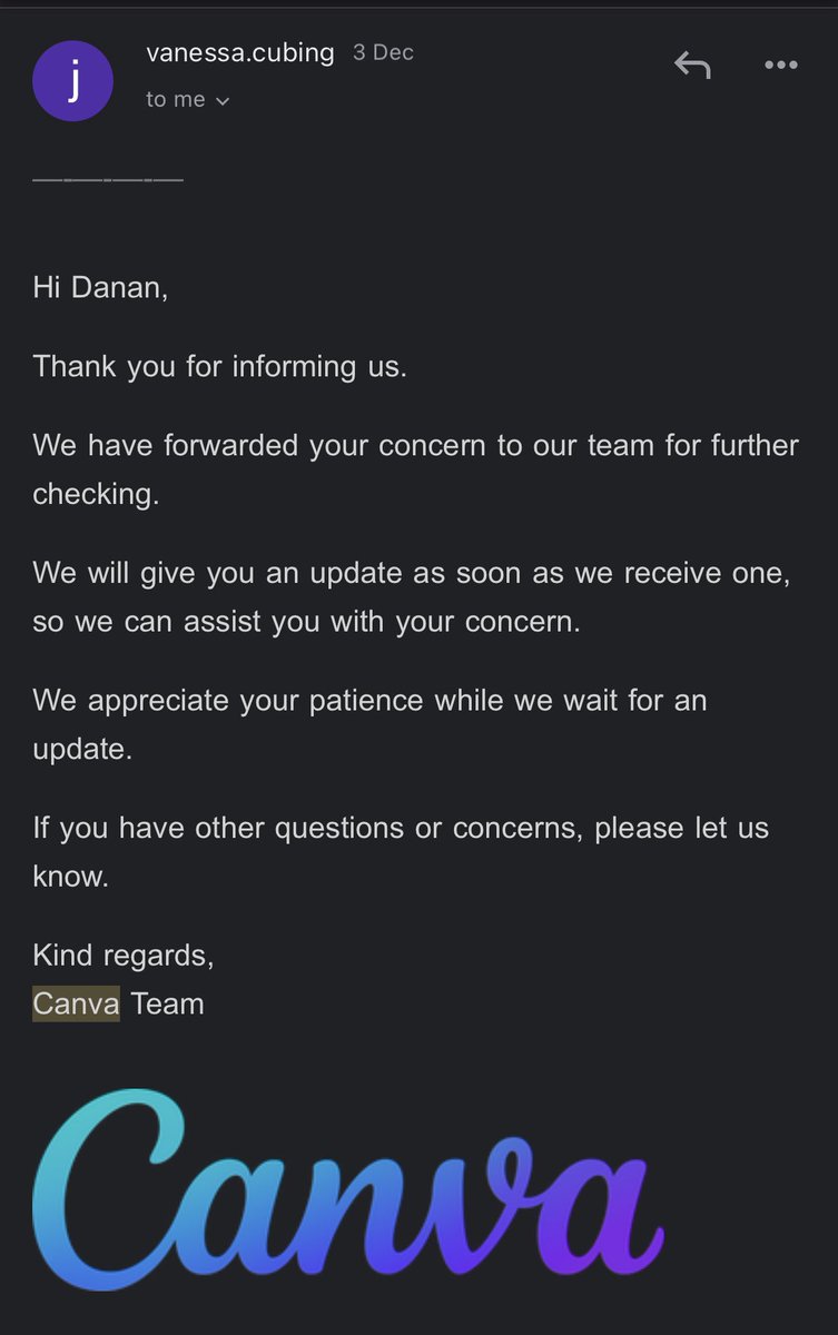 danudanan's tweet photo. @canva looks like your customer service standards need to improve a lot. Can someone have my issue addressed? Thanks https://t.co/M9KheDNYmu