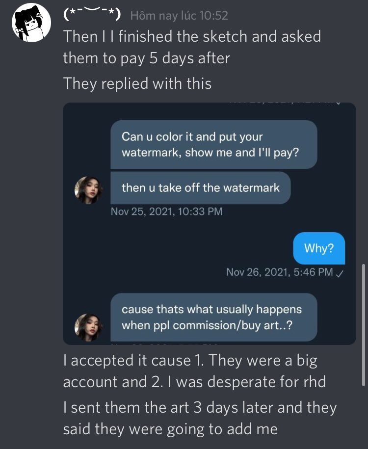 UFOkiyo's tweet photo. HELLO EVERYONE! I’m making a post to inform of a scammer who didn’t pay for their art. 

@.fviryemi scammed @.AureliaStarleii.

What happened is illustrated in these images, but to clarify Emi pushed Aurelia to continue the artwork past the sketch phase without paying.

(1/4) https://t.co/hulsQHJZSx