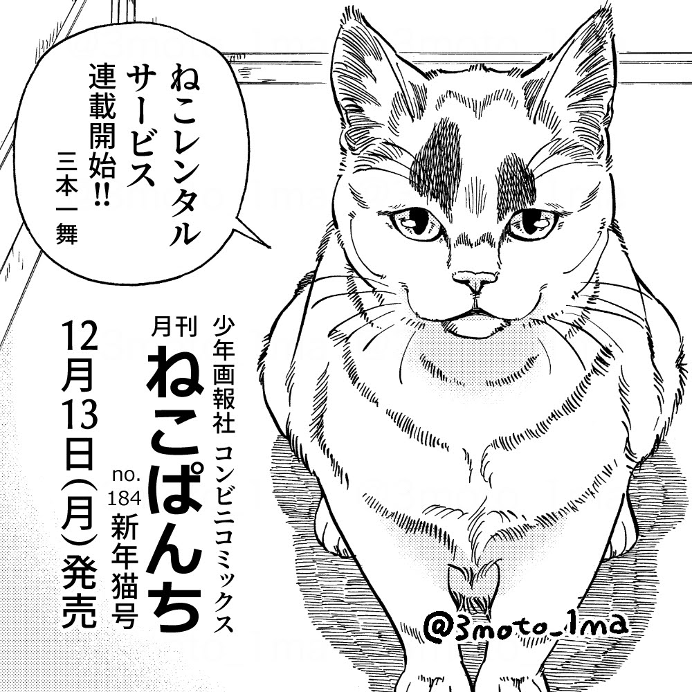 【お知らせ】
『ねこぱんち 新年猫号』は本日発売です。新連載の「ねこレンタルサービス」は二本立てで載ってます!お求めはお近くのコンビニへ🐈 