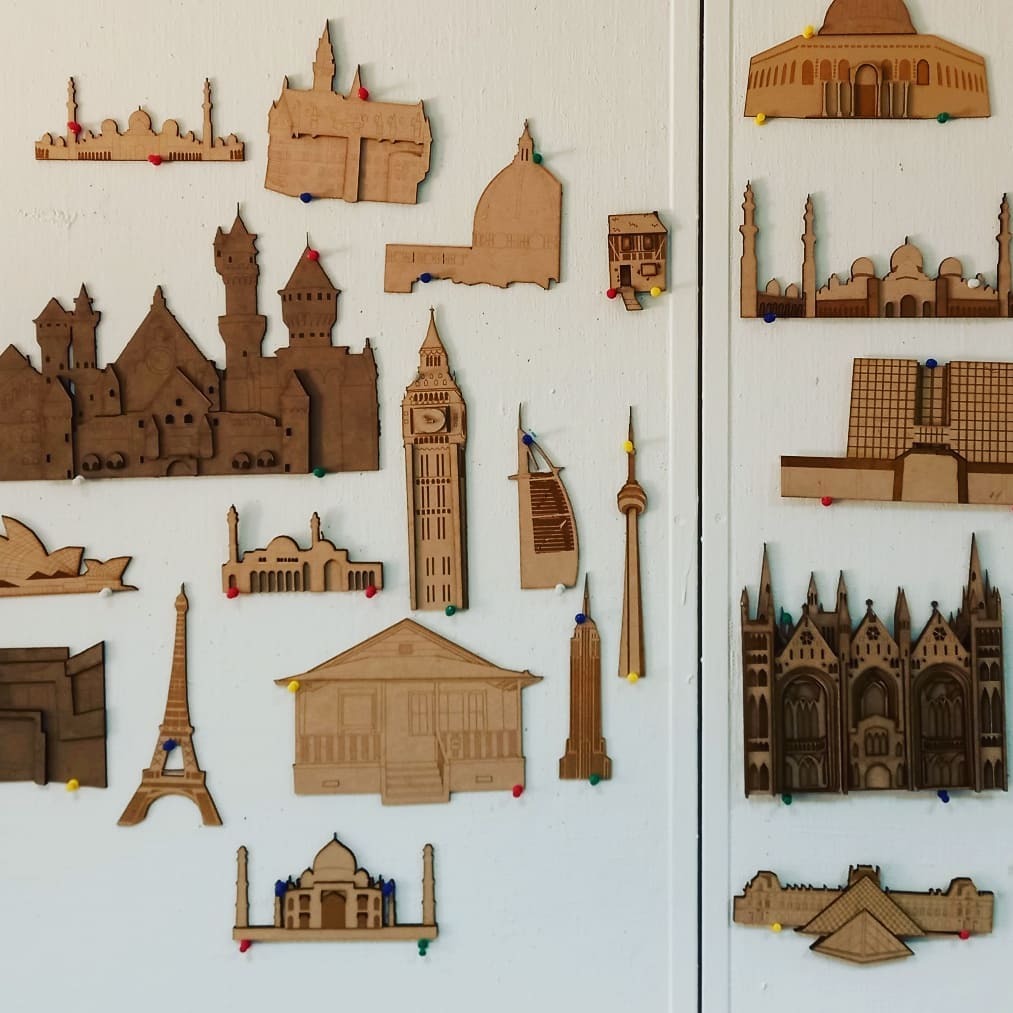 Mr_McGrady's tweet photo. From childhood homes to leaning towers of Piza. We have been busy in Graphic Design. Definitely putting the laser cutter through its paces. #NESArts https://t.co/gLmi0AiioF