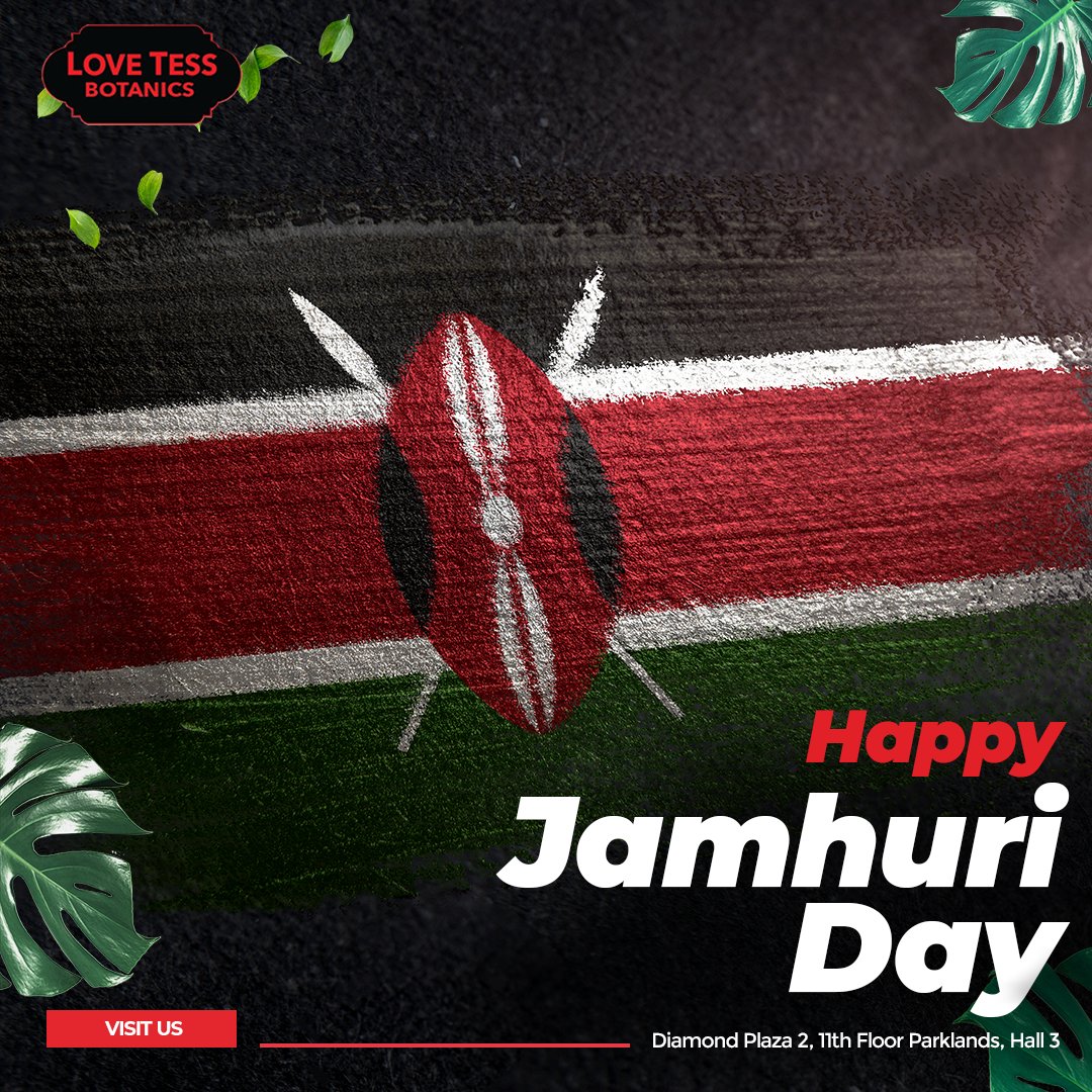 LTbotanics's tweet photo. Happy Jamhuri Day to all our dear customers. Today marks the date when Kenya became a republic. As we celebrate Kenya’s freedom hence power is held by the people and their elected representatives 

#lovetessbotanics #Skincare #Spa #bodycare #facecare #haircare #Jamhuriday https://t.co/0LXfYKOTSz