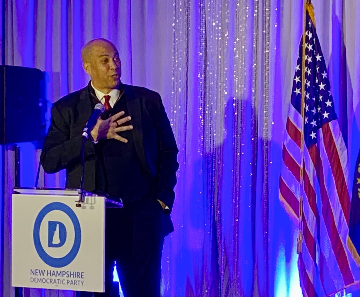 SenDavidWatters's tweet photo. The passion of @CoryBooker lifts @NHDems in the spirit of John Lewis, with a clarion call for decency and democracy. #NHPolitics https://t.co/w7ASbUCsCD