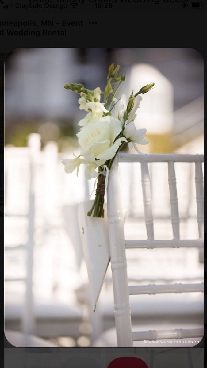the Events Girl, has got white Tiffany chairs to suit your memorable walk down the aisle.