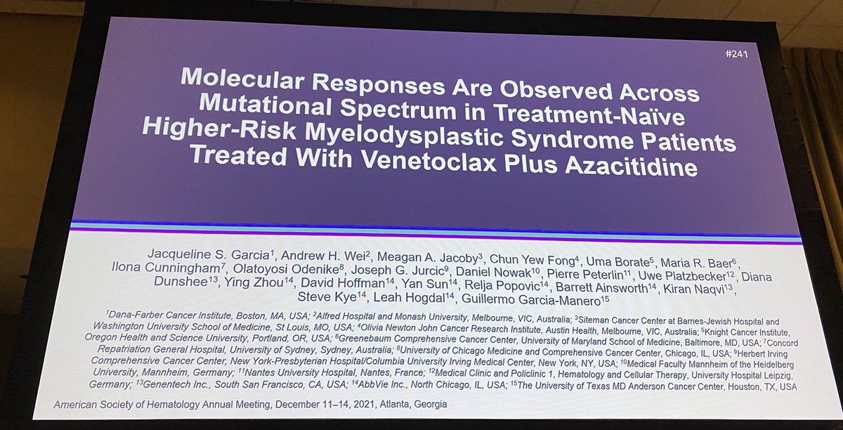 As for the first day of presentations it felt so good to be back to in person #ASH21 and meet old co fellows and colleagues however nothing super excitingly was new in the MDS/leukemia world that I could find!
I found these presentations interesting #MDSsm <a href="/SarahCannonDocs/">Sarah Cannon Docs</a>