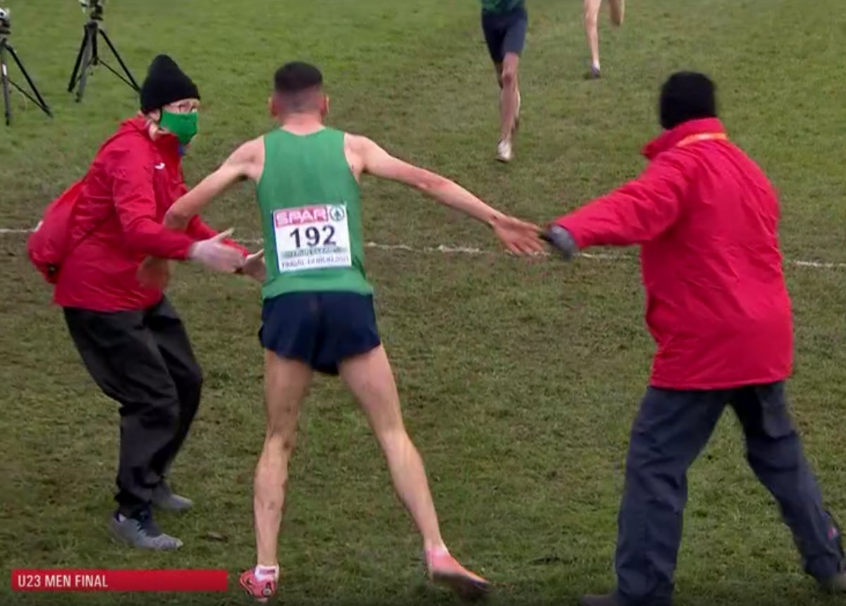 SportsJOEdotie's tweet photo. The Ireland team have just won gold at the Euro under-23 cross country championships and nothing sums up the team's bond like Sligo's Keelan Kilrehill ignoring the stewards to hug Micheal Power and let him know that they'd won.

Magic. Hon the boys 🇮🇪🥇 https://t.co/KI2MdmmjBb