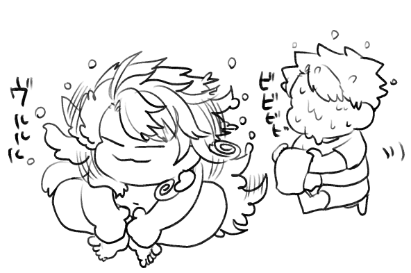 色塗り練習の水浴び🈵(前にも描いた) 生前か鯖かはお任せ 2枚目は鯖🈵 