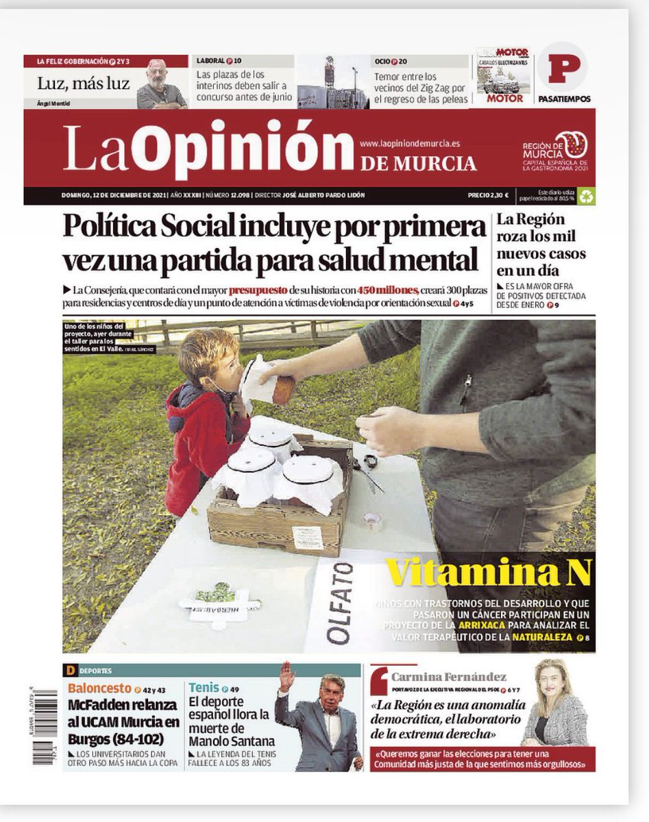 Fran D. (@frandiazamb) on Twitter photo Nuestro estudio experimental para intentar medir y cuantificar los beneficios del Contacto con la Naturaleza en la salud de enfermos crónicos pediátricos en la portada de La Opinión! #SaludMedioambiental #LaNaturalezaCura <a href="/PehsuM/">PEHSU MURCIA</a>
laopiniondemurcia.es/comunidad/2021… Nuestro estudio experimental para intentar medir y cuantificar los beneficios del Contacto con la Naturaleza en la salud de enfermos crónicos pediátricos en la portada de La Opinión! #SaludMedioambiental #LaNaturalezaCura <a href="/PehsuM/">PEHSU MURCIA</a>
laopiniondemurcia.es/comunidad/2021…
