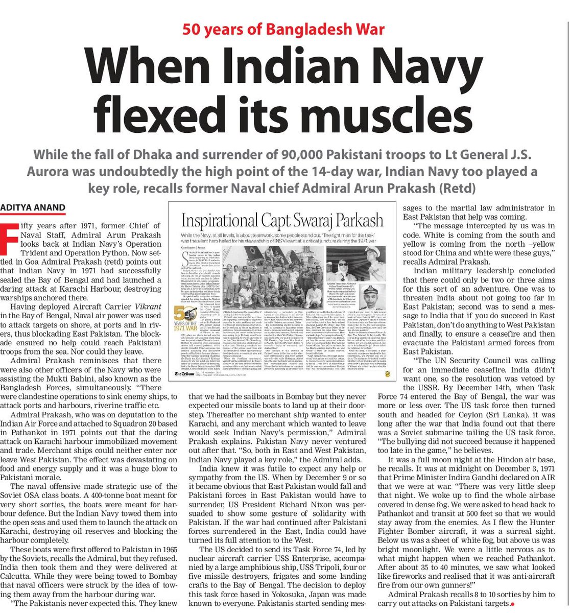 anandaditya's tweet image. On 50 years of the Bangladesh War, I spoke to former Chief of Naval Staff Admiral Arun Prakash @arunp2810 on How the Indian Navy flexed its muscles in both East &amp;amp; West Pakistan, strategically used harbour defence boats by towing them to the high seas &amp;amp; other fascinating anecdotes