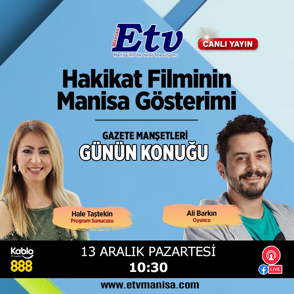 🎬18 Aralık Manisa Gösterimi öncesi, HAKİKAT'in Ali Ferit'i yarın(Pazartesi) 10:30'da  Etv'de günün konuğu olarak canlı yayında !
🎥 Ali BARKIN'ın canlandırdığı Ali Ferit karakterinin dünyası ve daha fazlası için izlemeyi unutmayın !
#Hakikat #ŞeyhBedrettin #AliFerit #Manisa #ETV