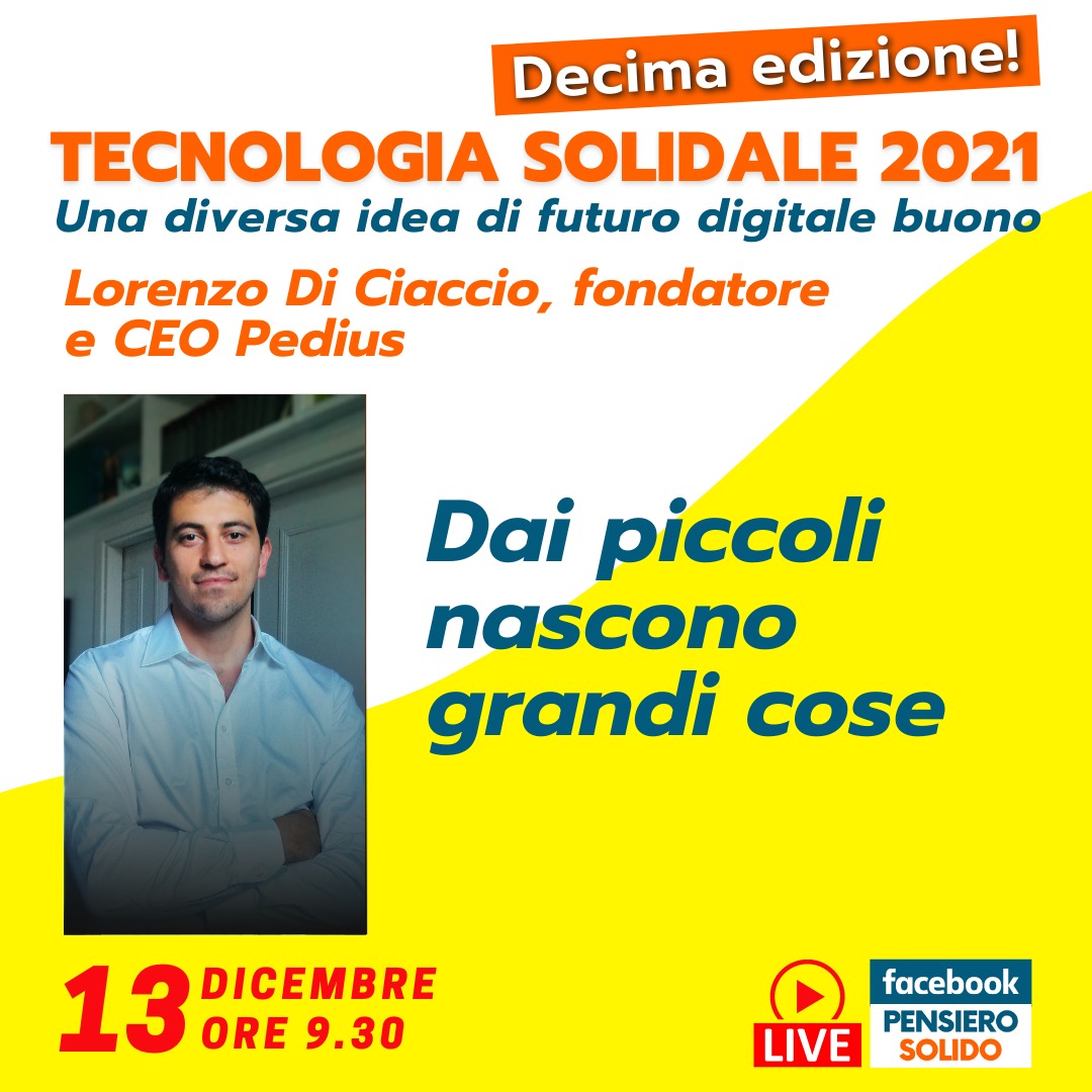 Ritorna anche <a href="/dicilorenzo/">Lorenzo Di Ciaccio</a>. Con lui parleremo di comunicazioni al tempo della pandemia e ruolo della tecnologia • investire sul futuro e nell'educazione tecnologica • sostenibilità economica e impact finance. #tecnologiasolidale #decimaedizione. Diretta: facebook.com/PensieroSolido…