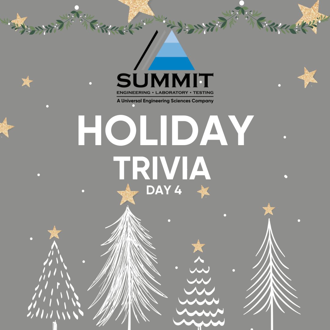 TheSUMMITCo's tweet photo. More trivia? OF COURSE!
Click through to find our fourth question of the day! Respond with the correct answer for all six days and be entered into a raffle for a $100 Amazon gift card!
#SUMMIT #UES #summitengineering #engineer #UniversalEngineering #trivia #holiday https://t.co/WoChp7xK6i