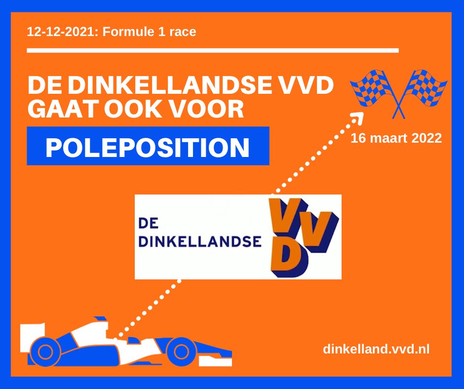 VVDDinkelland's tweet photo. Wij wensen onze Nederlandse trots vanmiddag in de #formule1 heel veel succes! 🧡🏎🇳🇱. #MaxVerstappen 

De Dinkellandse #VVD gaat op 16 maart ook voor #PolePosition 💪. #race https://t.co/Rf0kUJ9c6a