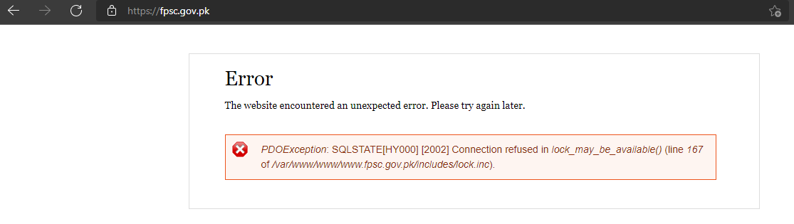 taurus14's tweet photo. FPSC Website down.

#FPSC #CSS #MPT2022 https://t.co/SI7hGmcgoU