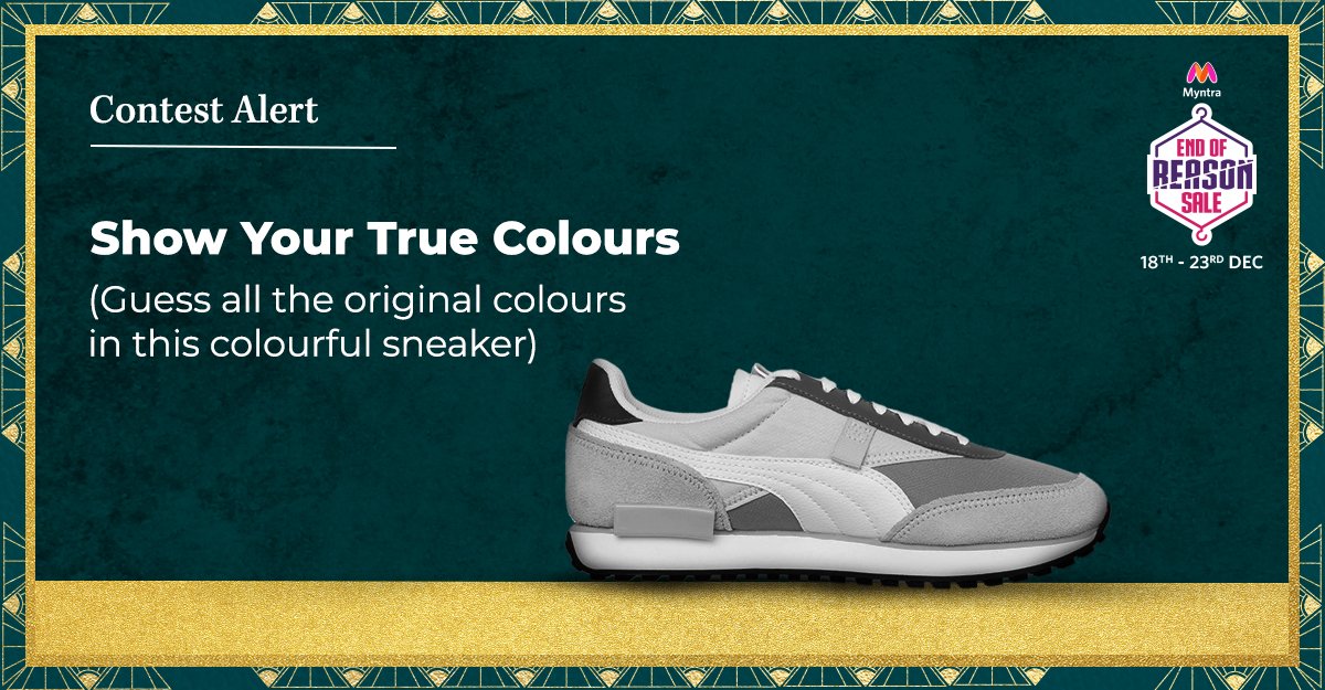 myntra's tweet photo. Life's better in black n white they said. 👀 But for these pair of sneakers, maybe not! ;) Find 'em in their original colors on the Myntra App to WIN. 1 winner gets the Myntra Gift Voucher of Rs. 10K!
Use #ReasonsToShopOnEORS #SundayWithMyntraGamezone
+ follow @myntra to qualify. https://t.co/BHY5mTkUql