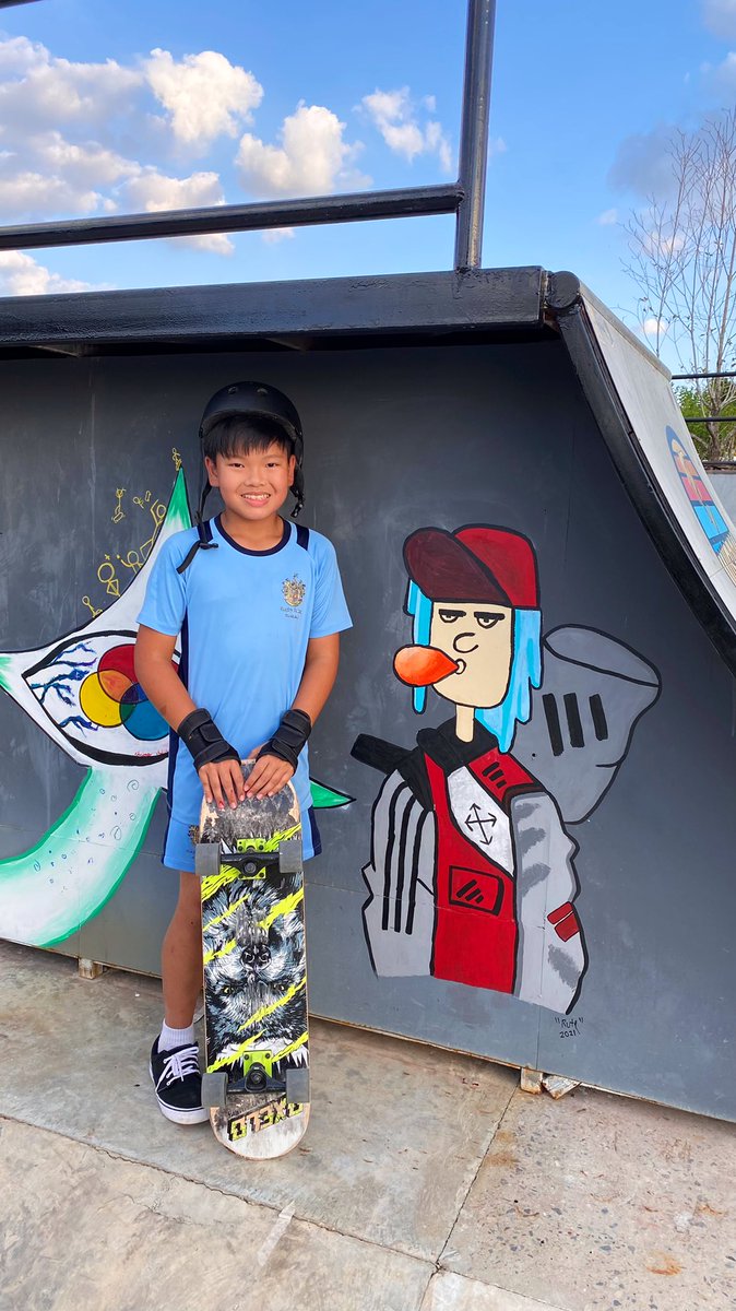 Zatawat's tweet photo. So proud to see Sarute working on his drawing at Wisdom Valley Skate Park
Thank you to @RugbyThailand x #WisdomValley + Ms. Barnes &amp; Art Department for selecting his character design. This make us much more happier while skating here 😊👏❤️
#ArtatRST #RST
#graffiti #skatepark https://t.co/A4xtAsGjEF